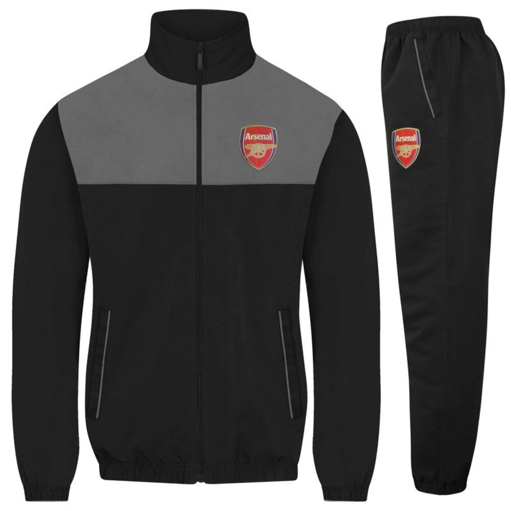 Arsenal FC Mens Crest Two Tone Tracksuit / Black/Gray
